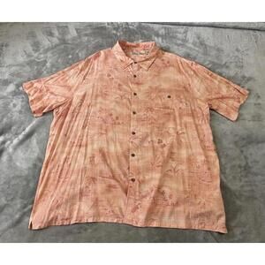 Batik Bay Hawaiian Shirt Orange Button Hula Girl Island Men XXL Tiki Palm Tree